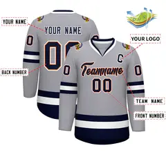Gray Navy Orange-White Classic Style Hockey Jersey 2