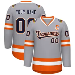 Gray Navy Orange-White Classic Style Hockey Jersey 1