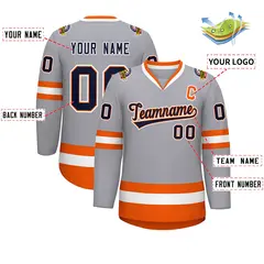 Gray Navy Orange-White Classic Style Hockey Jersey 2