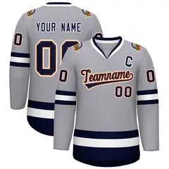 Gray Navy Orange-White Classic Style Hockey Jersey 1