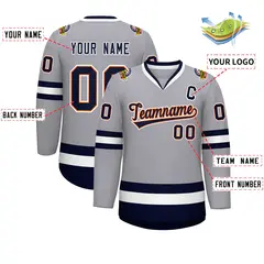 Gray Navy Orange-White Classic Style Hockey Jersey 2