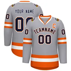 Gray Navy Orange-White Classic Style Hockey Jersey 1