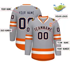 Gray Navy Orange-White Classic Style Hockey Jersey 2