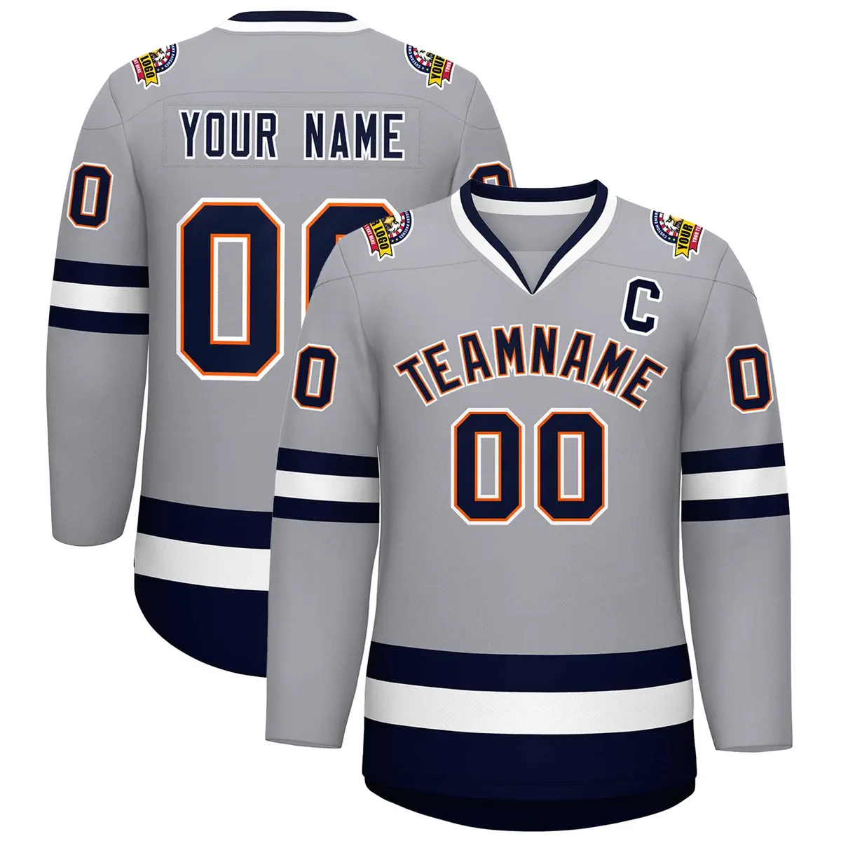 Gray Navy Orange-White Classic Style Hockey Jersey