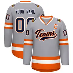 Gray Navy Orange-White Classic Style Hockey Jersey