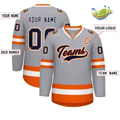 Gray Navy Orange-White Classic Style Hockey Jersey 2