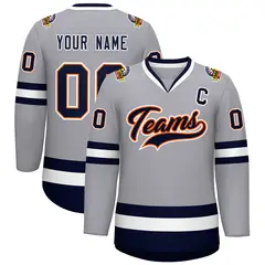Gray Navy Orange-White Classic Style Hockey Jersey