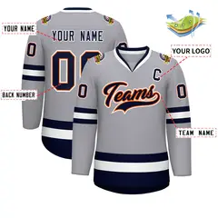 Gray Navy Orange-White Classic Style Hockey Jersey 2