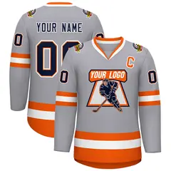 Gray Navy Orange-White Classic Style Hockey Jersey 1