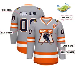 Gray Navy Orange-White Classic Style Hockey Jersey 2