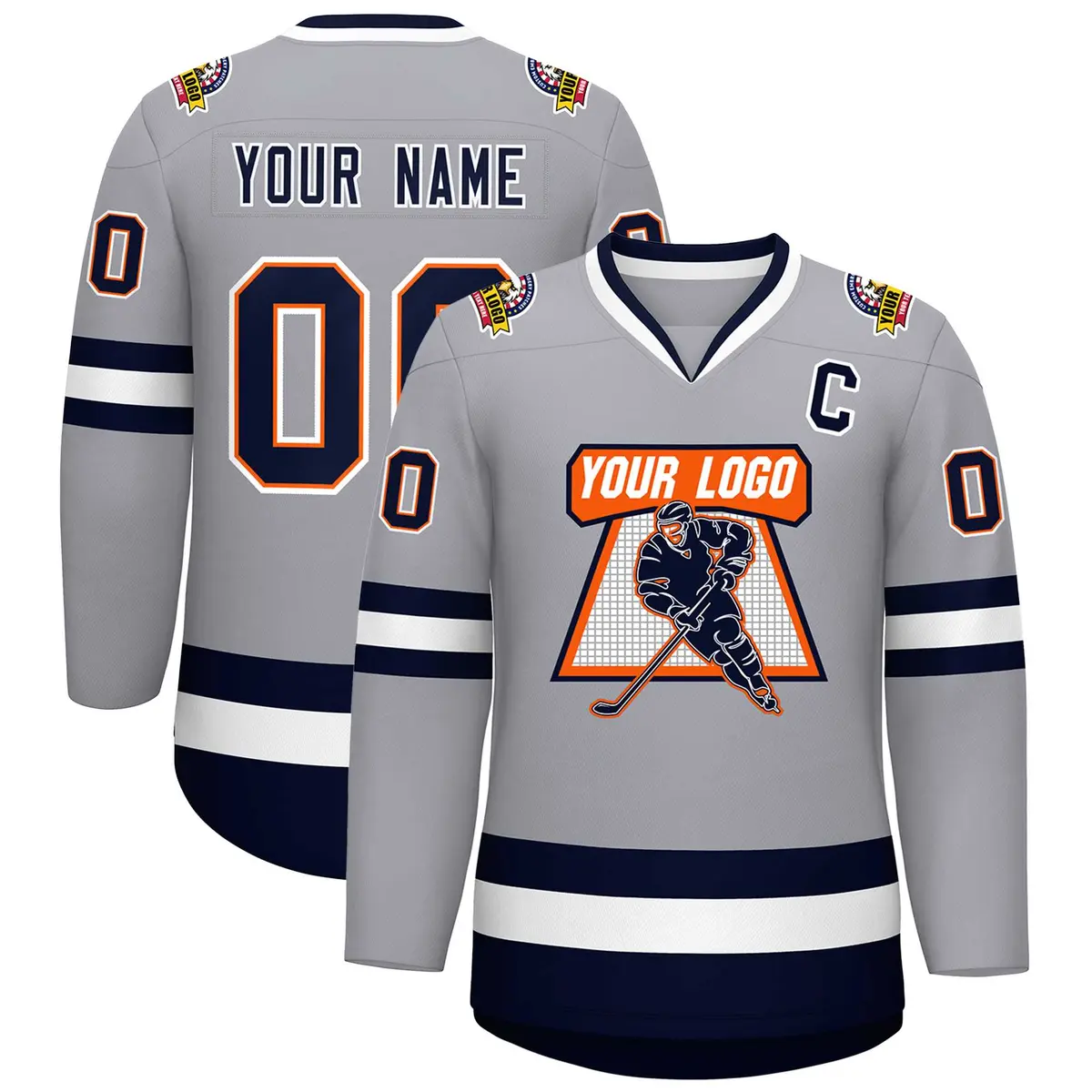 Gray Navy Orange-White Classic Style Hockey Jersey