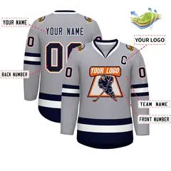 Gray Navy Orange-White Classic Style Hockey Jersey 2