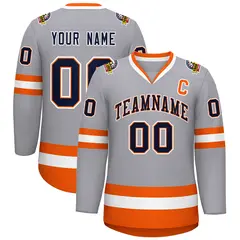 Gray Navy Orange-White Classic Style Hockey Jersey
