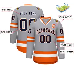 Gray Navy Orange-White Classic Style Hockey Jersey 2