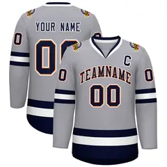 Gray Navy Orange-White Classic Style Hockey Jersey 1
