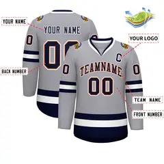 Gray Navy Orange-White Classic Style Hockey Jersey 2
