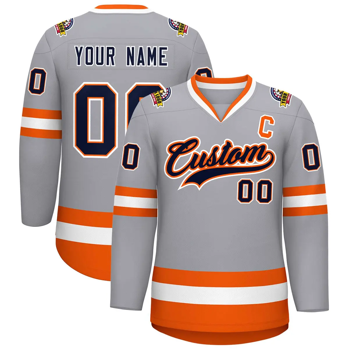 Gray Navy Orange-White Classic Style Hockey Jersey