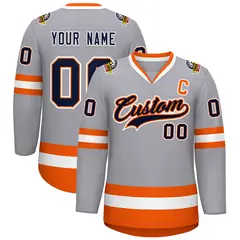 Gray Navy Orange-White Classic Style Hockey Jersey