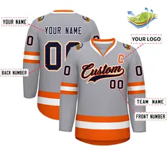 Gray Navy Orange-White Classic Style Hockey Jersey 2