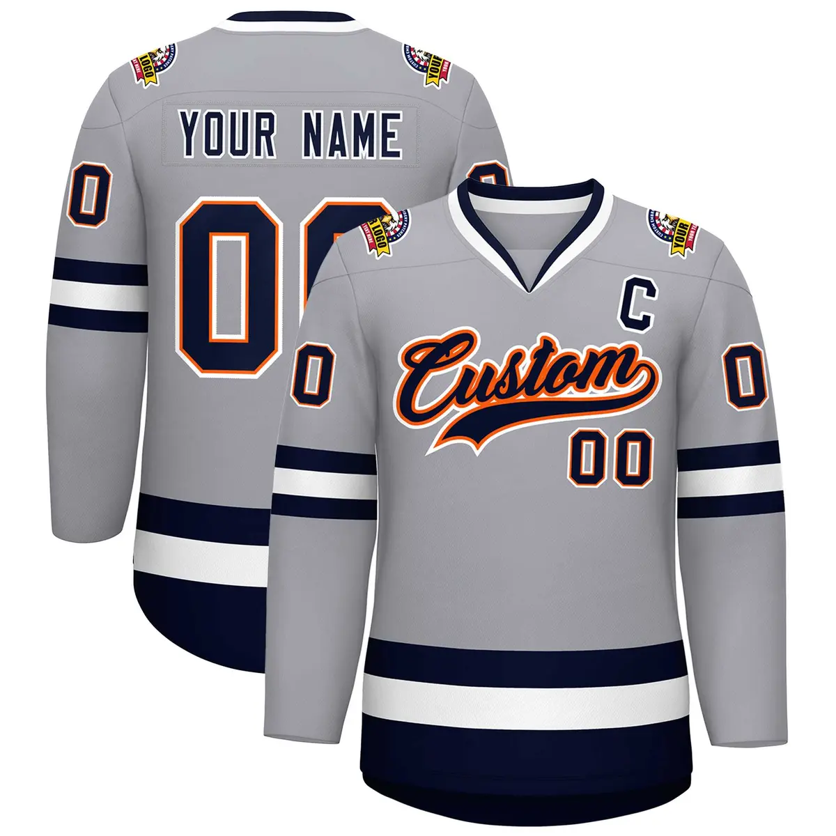 Gray Navy Orange-White Classic Style Hockey Jersey