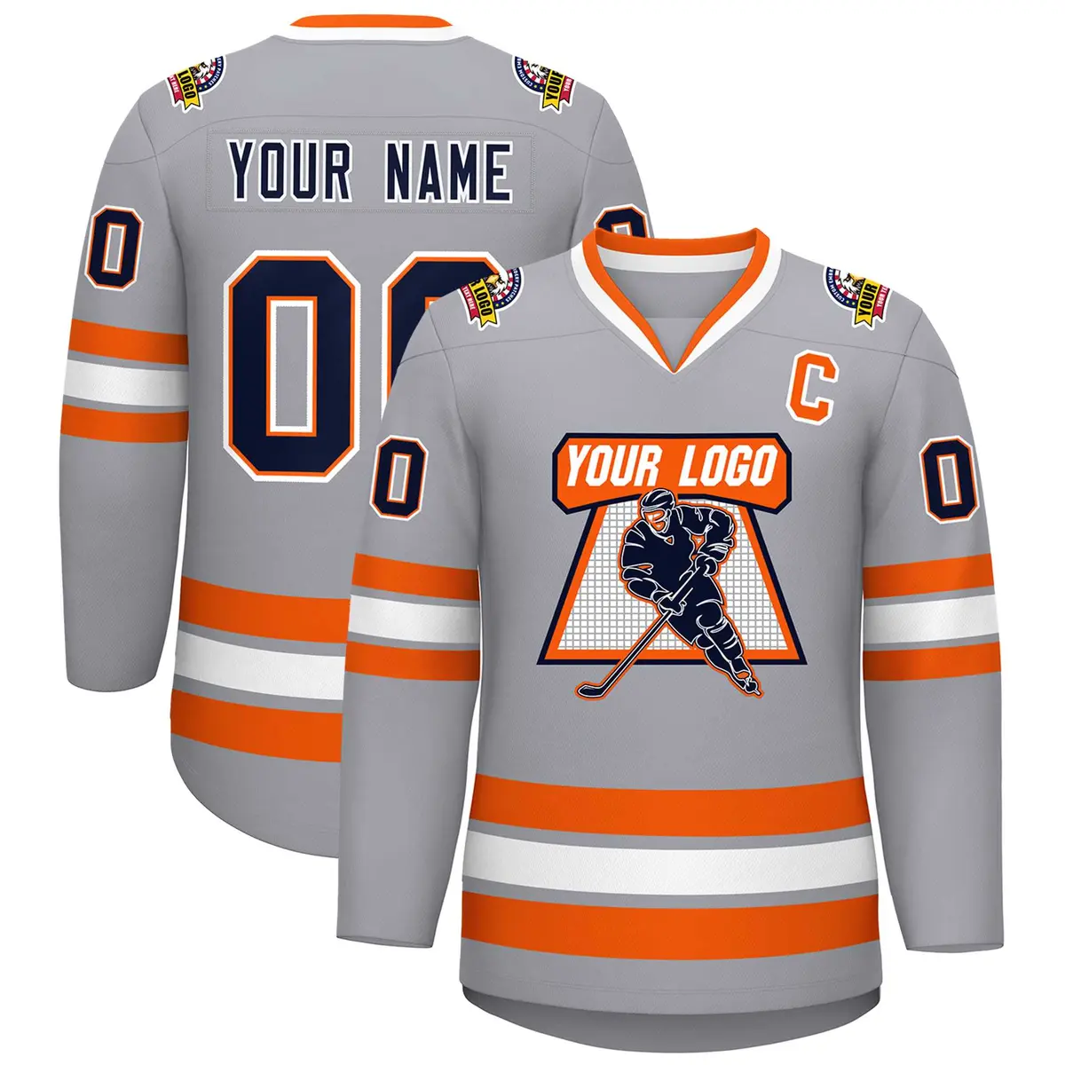 Gray Navy Orange-White Classic Style Hockey Jersey
