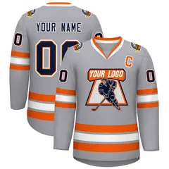 Gray Navy Orange-White Classic Style Hockey Jersey