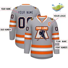 Gray Navy Orange-White Classic Style Hockey Jersey 2