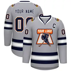 Gray Navy Orange-White Classic Style Hockey Jersey