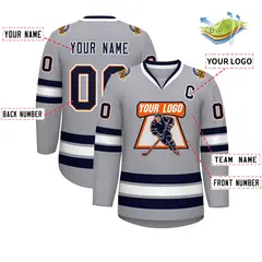 Gray Navy Orange-White Classic Style Hockey Jersey 2