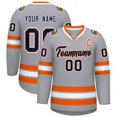 Gray Navy Orange-White Classic Style Hockey Jersey