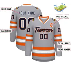 Gray Navy Orange-White Classic Style Hockey Jersey 2
