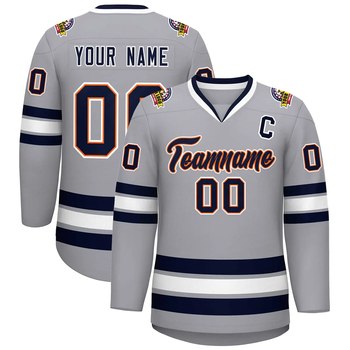 Gray Navy Orange-White Classic Style Hockey Jersey