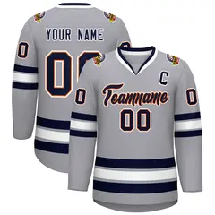 Gray Navy Orange-White Classic Style Hockey Jersey 1