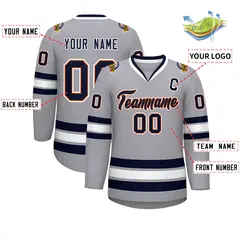 Gray Navy Orange-White Classic Style Hockey Jersey 2