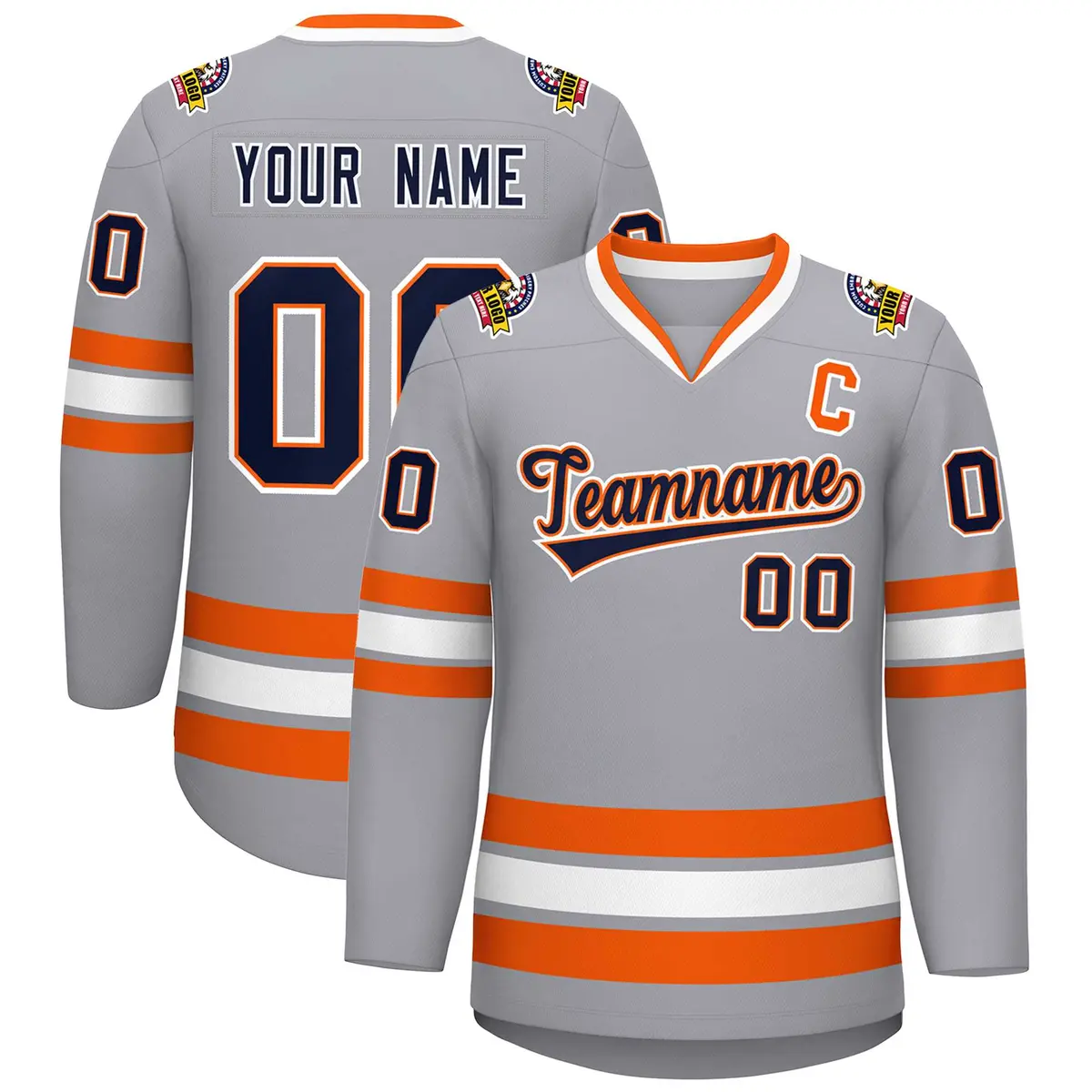 Gray Navy Orange-White Classic Style Hockey Jersey