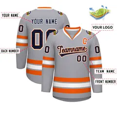 Gray Navy Orange-White Classic Style Hockey Jersey 2