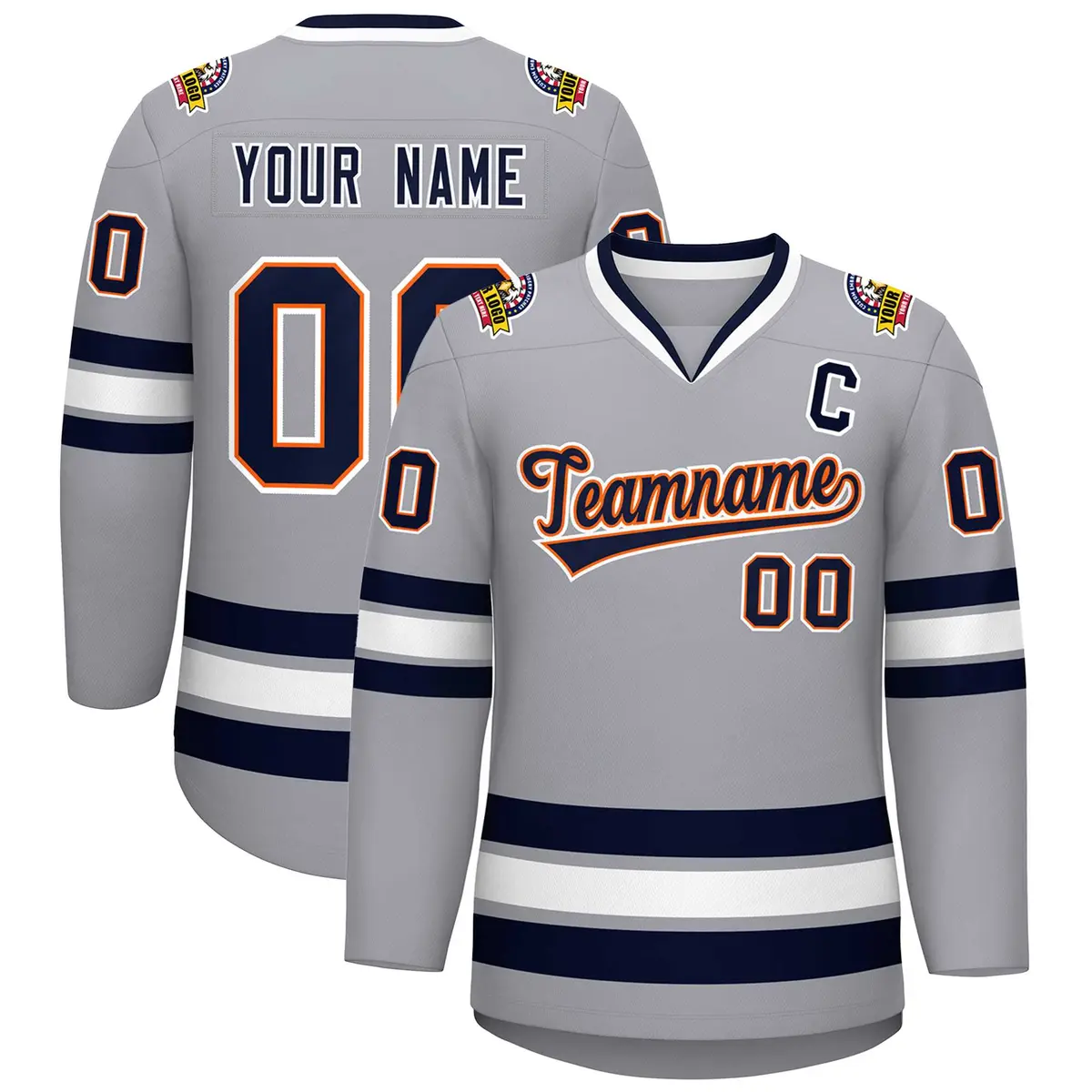 Gray Navy Orange-White Classic Style Hockey Jersey