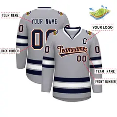 Gray Navy Orange-White Classic Style Hockey Jersey 2