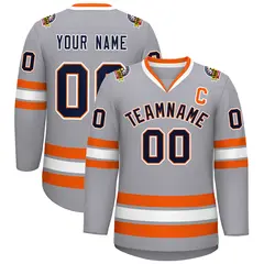 Gray Navy Orange-White Classic Style Hockey Jersey