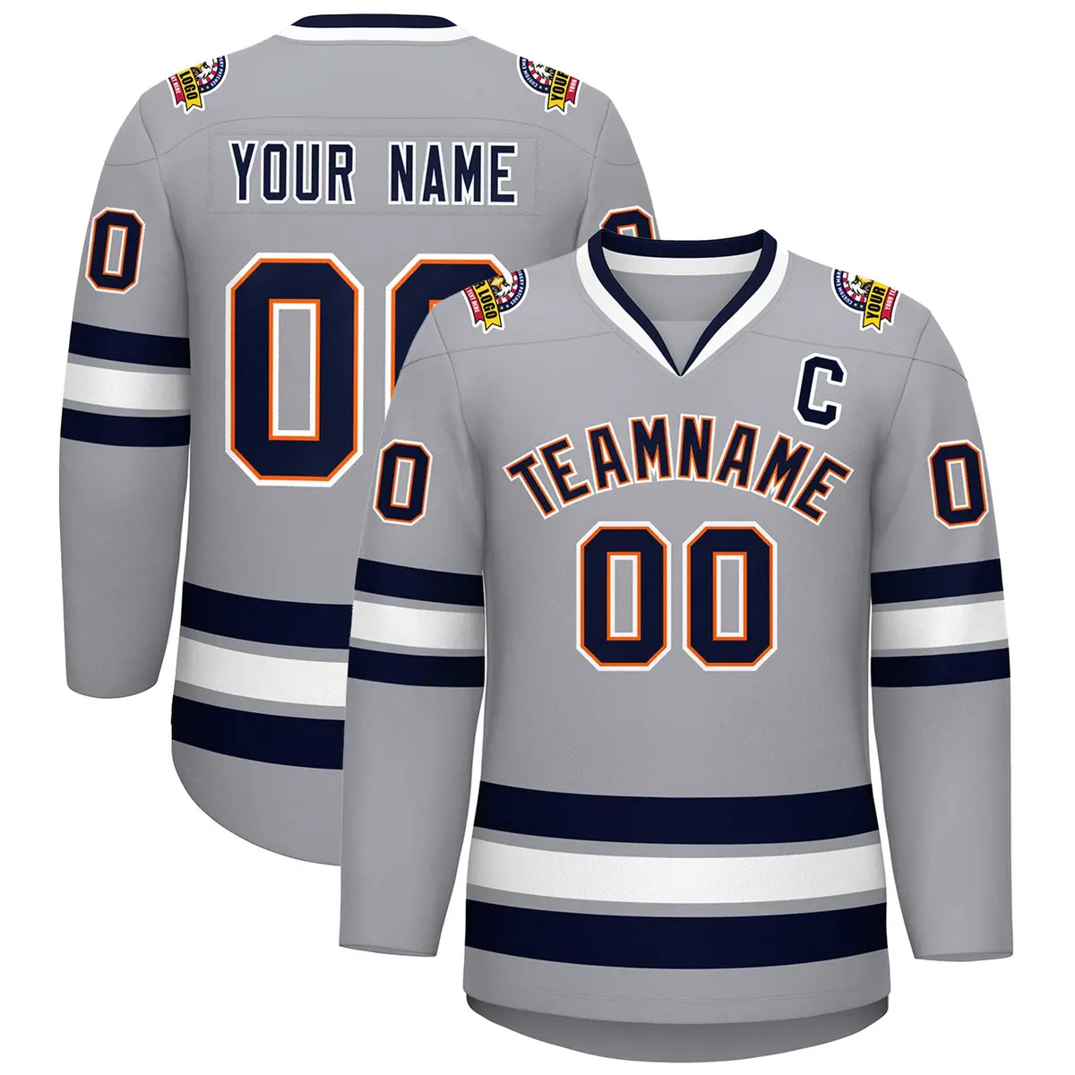 Gray Navy Orange-White Classic Style Hockey Jersey