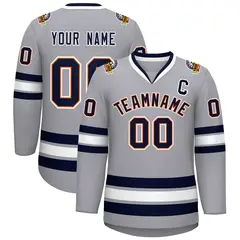 Gray Navy Orange-White Classic Style Hockey Jersey 1
