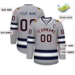 Gray Navy Orange-White Classic Style Hockey Jersey 2