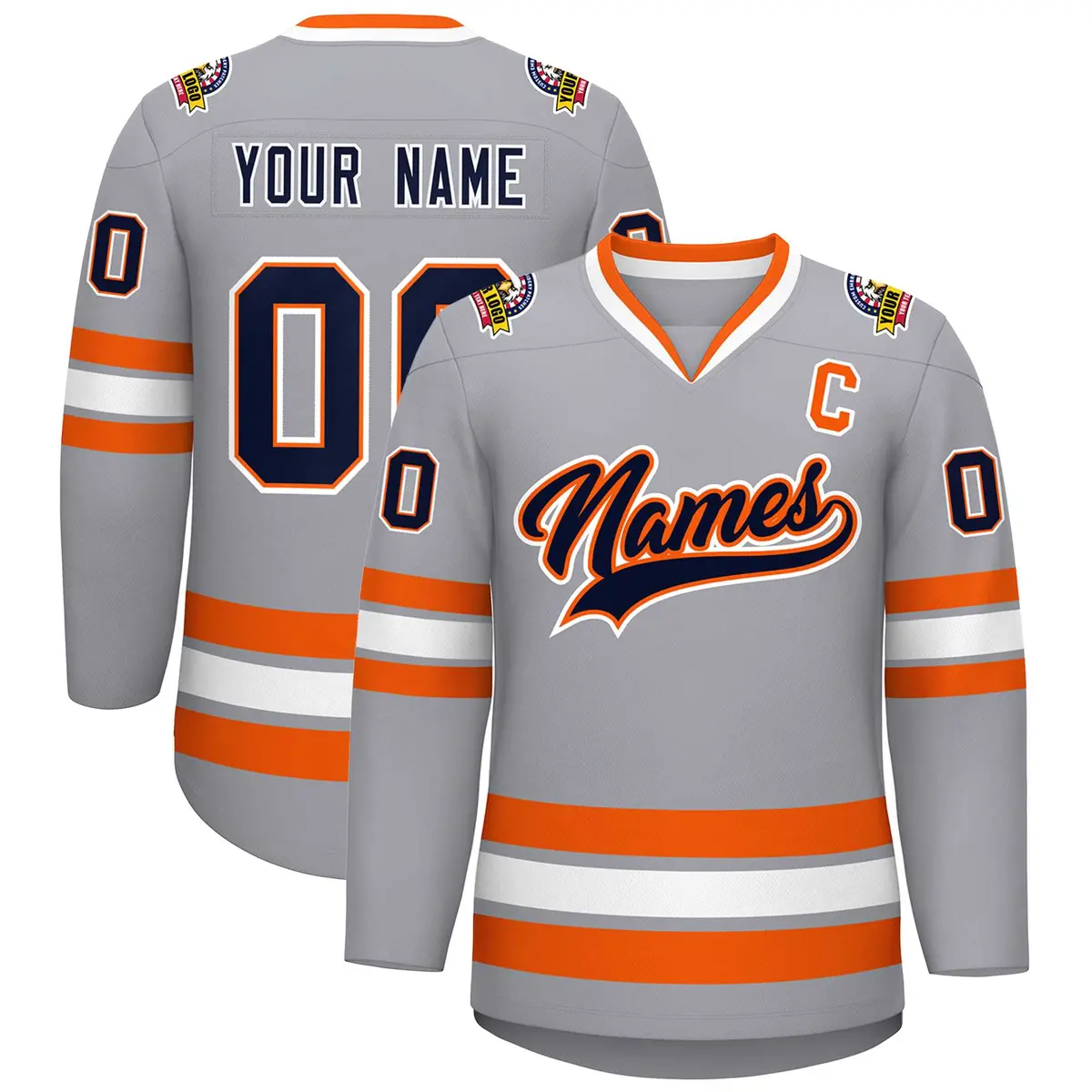 Gray Navy Orange-White Classic Style Hockey Jersey