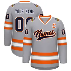 Gray Navy Orange-White Classic Style Hockey Jersey