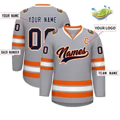 Gray Navy Orange-White Classic Style Hockey Jersey 2