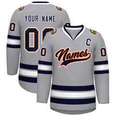Gray Navy Orange-White Classic Style Hockey Jersey 1