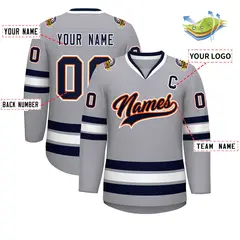 Gray Navy Orange-White Classic Style Hockey Jersey 2