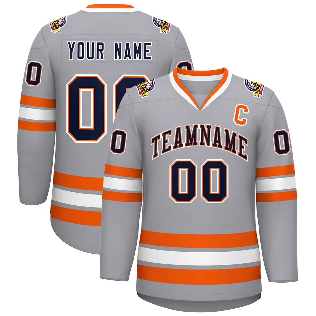 Gray Navy Orange-White Classic Style Hockey Jersey