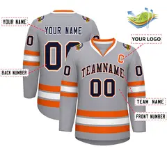 Gray Navy Orange-White Classic Style Hockey Jersey 2