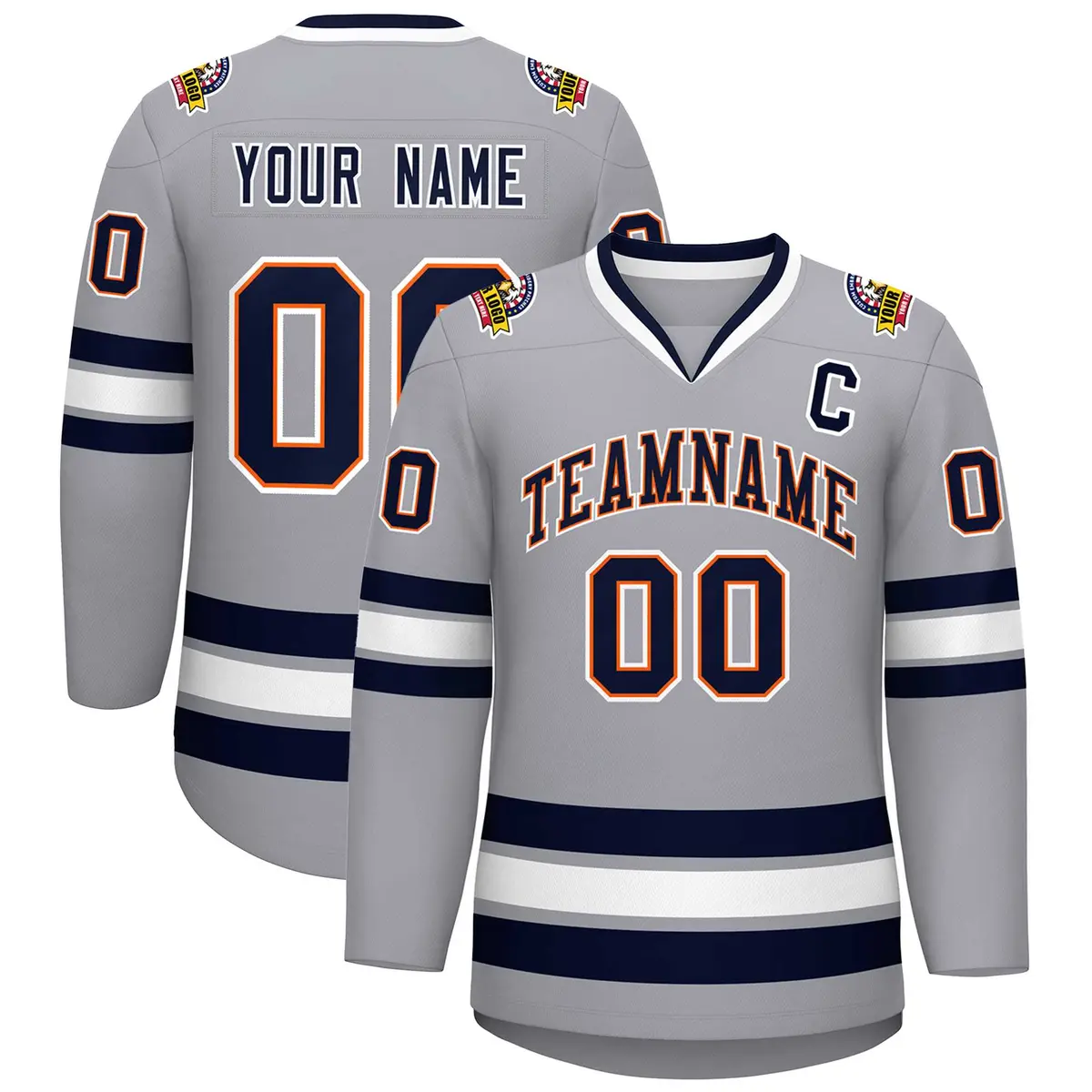 Gray Navy Orange-White Classic Style Hockey Jersey